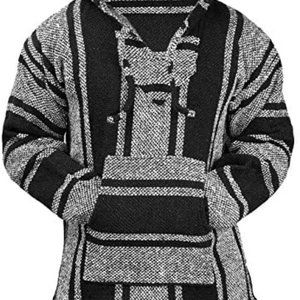 Baja Hoodie Drug Rug Poncho Black Stripes